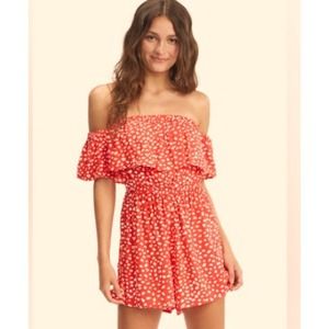 NWT Roxy Women's Red Off the Shoulder Another Day Printed Romper Size large
